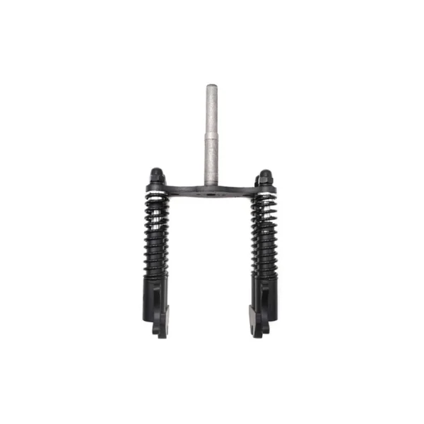 Fourche suspendue UrbanGlide E-Cross Max vue de face, pattes de roue et ressorts apparents