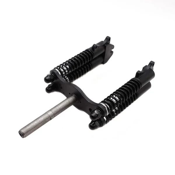 Fourche suspendue UrbanGlide E-Cross Max vue de dessus, té et pivot en acier brut