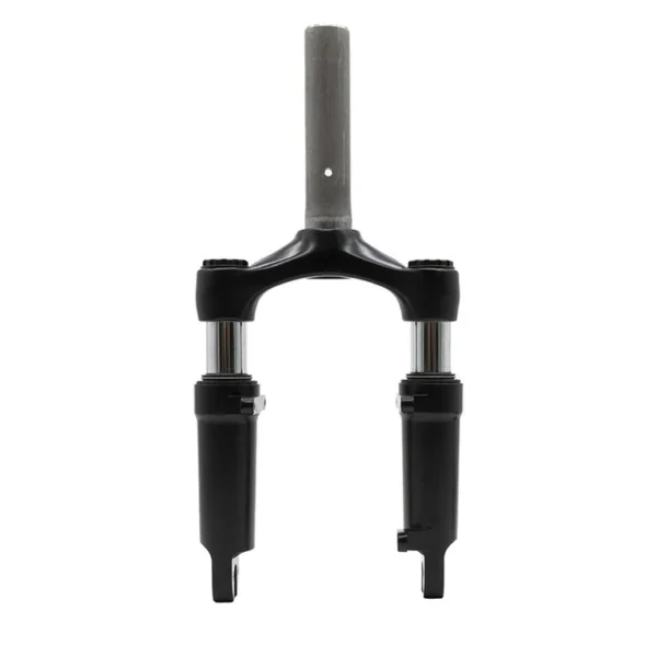 Fourche à suspension Hikerboy Foxtrot Plus vue de face, plongeurs chromés Fourche à suspension Hikerboy Foxtrot Plus vue de face, plongeurs chromés