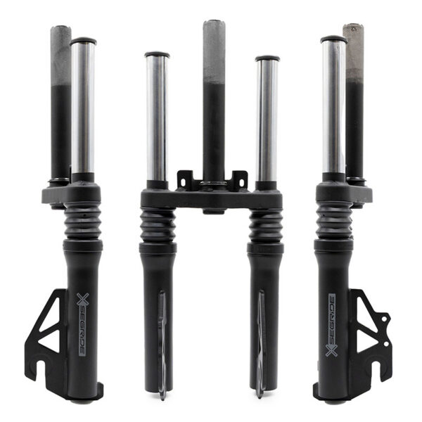 Fourche Ninebot ZT3 Pro vue sous plusieurs angles, soufflets et fourreaux