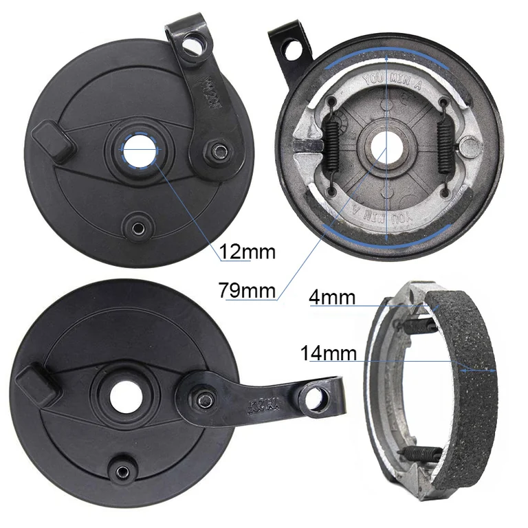 Plan coté du frein à tambour Hikerboy Foxtrot Plus : 79 mm, 14 mm, 4 mm, 12 mm