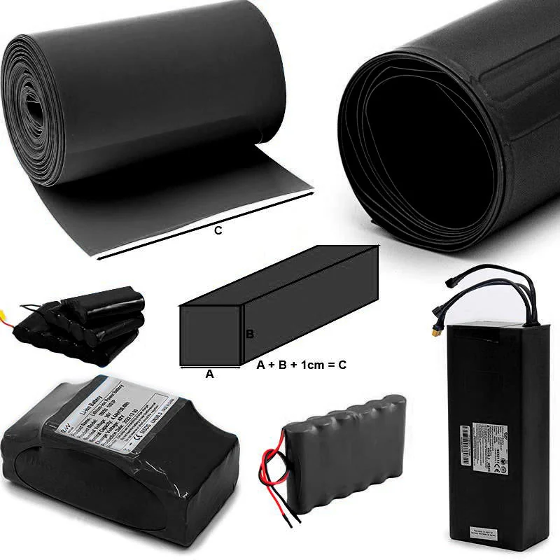 Pack de batterie gainé en noir, schéma de calcul de la largeur