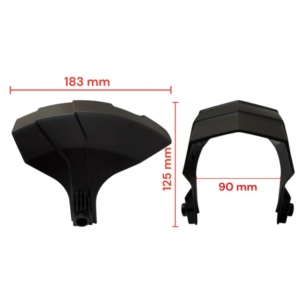 Cotes du garde-boue Kukirin : 183 mm de long, 125 mm de haut, 90 mm entre pattes