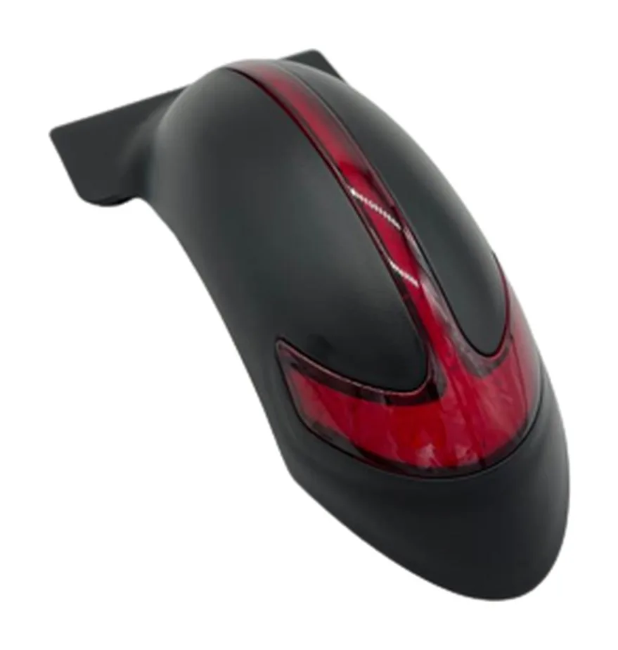 Garde-boue arrière à LED Dualtron Pop, coque noir mat et cabochon rouge vus de trois quarts