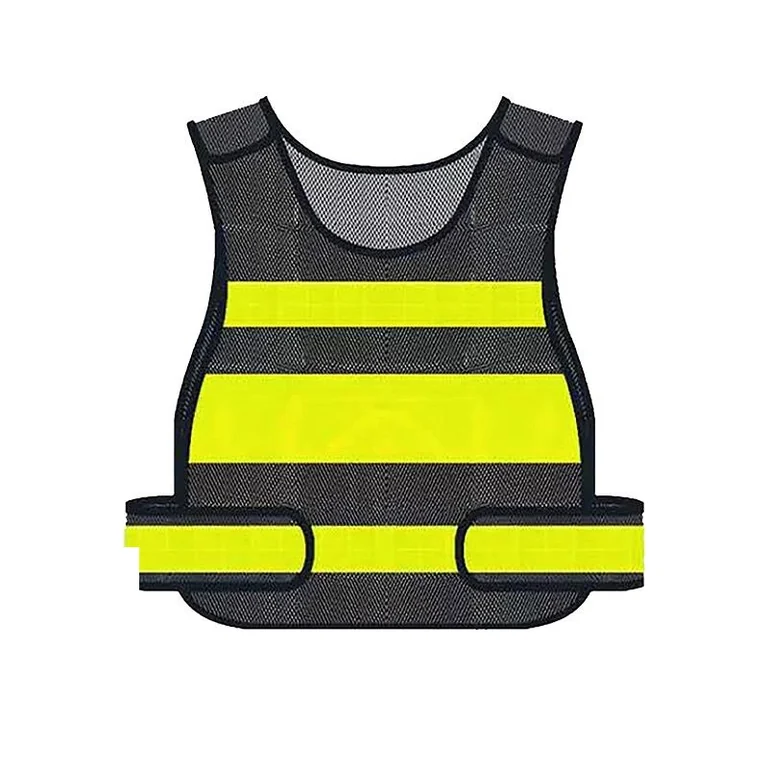 Chasuble réfléchissante en filet noir à deux bandes jaunes larges et sangle de taille