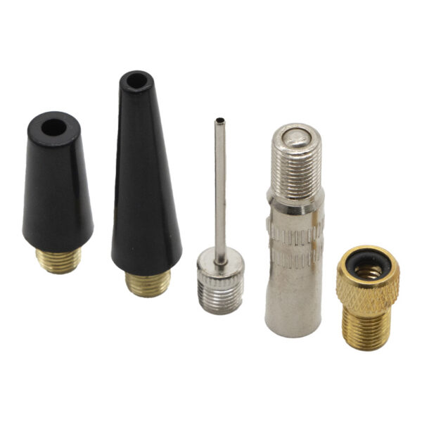 Embouts coniques, aiguille à ballon et adaptateur laiton livrés avec le gonfleur Embouts coniques, aiguille à ballon et adaptateur laiton livrés avec le gonfleur