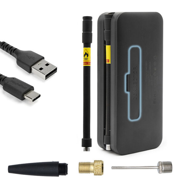Contenu du colis : gonfleur, câble USB, flexible, embouts et adaptateur laiton Contenu du colis : gonfleur, câble USB, flexible, embouts et adaptateur laiton