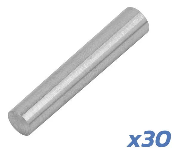 Goupille cylindrique en acier clair, sans tête ni filetage, avec la mention x30 du lot