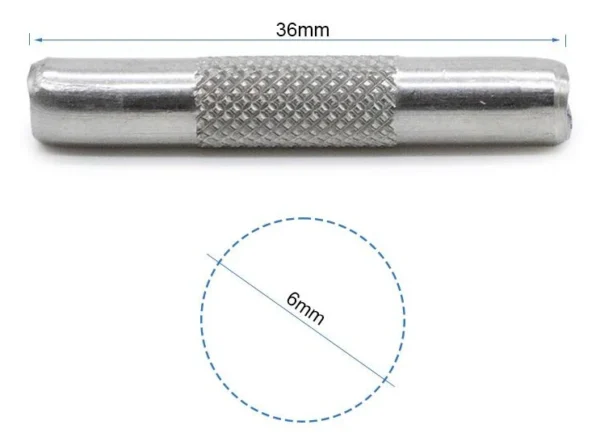 Plan coté de la goupille moletée : 36 mm de longueur et 6 mm de diamètre