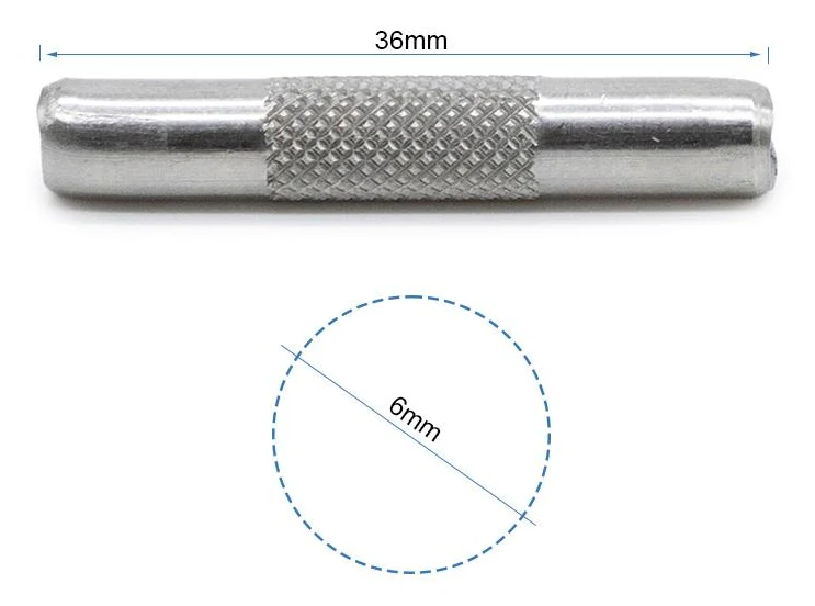 Plan coté de la goupille moletée : 36 mm de longueur et 6 mm de diamètre
