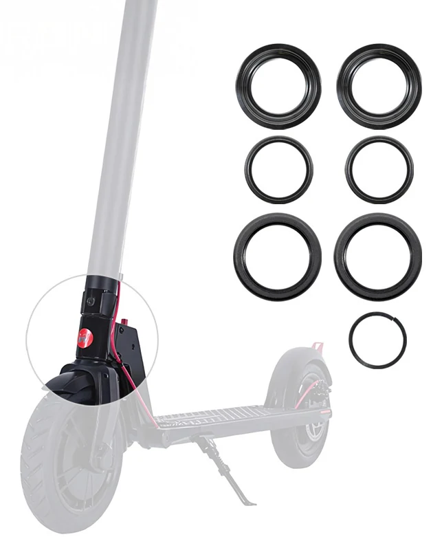 Les pièces du kit à côté d'une trottinette dessinée en gris, cercle sur la zone de direction