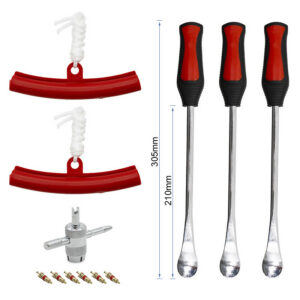 Kit démonte-pneu complet — 3 leviers 305 mm, 2 protège-jantes, démonte-obus et 6 obus