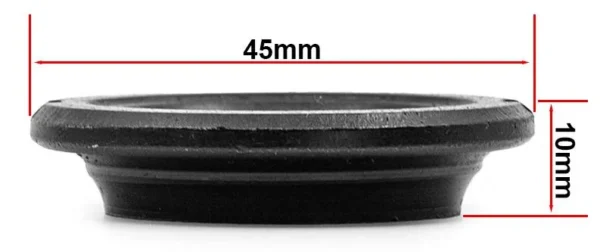 Bague noire du kit vue de profil, cotée 45 mm de diamètre sur 10 mm de hauteur Bague noire du kit vue de profil, cotée 45 mm de diamètre sur 10 mm de hauteur