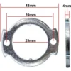 Plan coté de la plaque acier : 48 mm hors-tout, 39 mm, 29 mm d'alésage et 4 mm d'épaisseur Plan coté de la plaque acier : 48 mm hors-tout, 39 mm, 29 mm d'alésage et 4 mm d'épaisseur