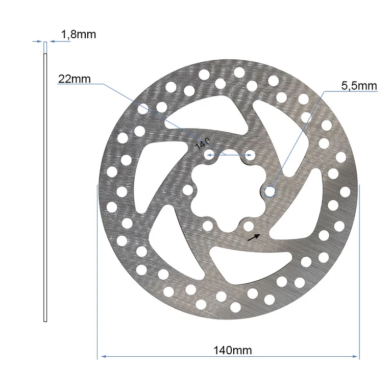 Disque de frein Hikerboy Foxtrot Plus coté : 140 mm de diamètre, 1,8 mm d'épaisseur