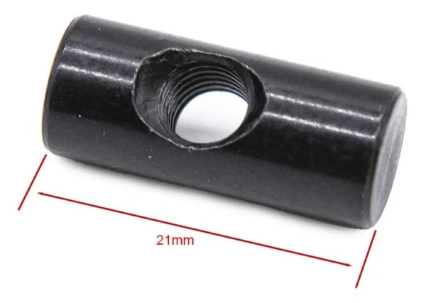 Plan coté de l'écrou barillet lisse : 21 mm de long, avec son taraudage transversal.