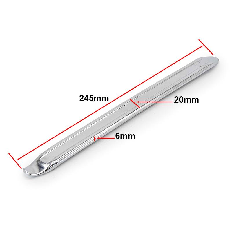 Levier démonte-pneu coté : 245 mm de long, 20 mm de large, 6 mm d'épaisseur