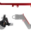 La barrette rouge à plat et, en médaillon, sa position le long de la potence La barrette rouge à plat et, en médaillon, sa position le long de la potence