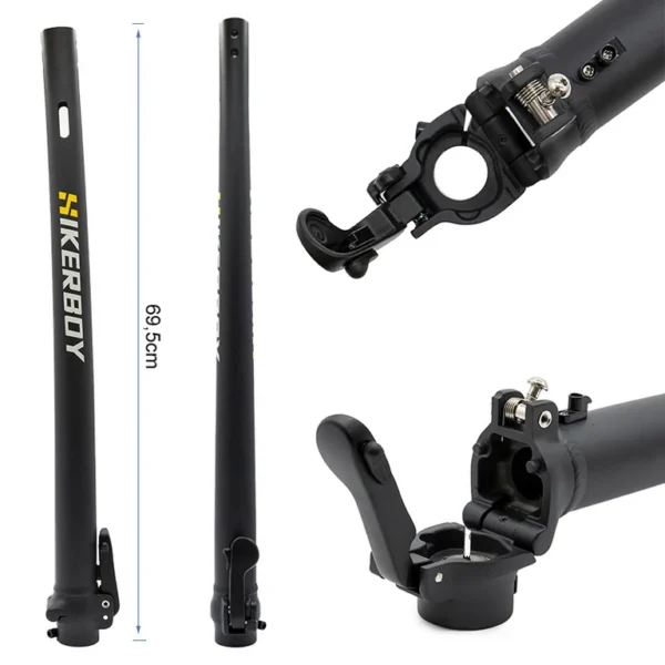 Mât de direction Hikerboy Foxtrot Plus coté à 69,5 cm avec son mécanisme de pliage Mât de direction Hikerboy Foxtrot Plus coté à 69,5 cm avec son mécanisme de pliage