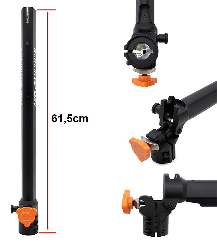 Cote de 61,5 cm portée sur le mât Kukirin G2 Max, avec trois gros plans de l'embase de pliage