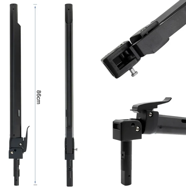 Cote de 86 cm portée sur le mât Kukirin G3, avec gros plans de l'articulation et de l'embase Cote de 86 cm portée sur le mât Kukirin G3, avec gros plans de l'articulation et de l'embase