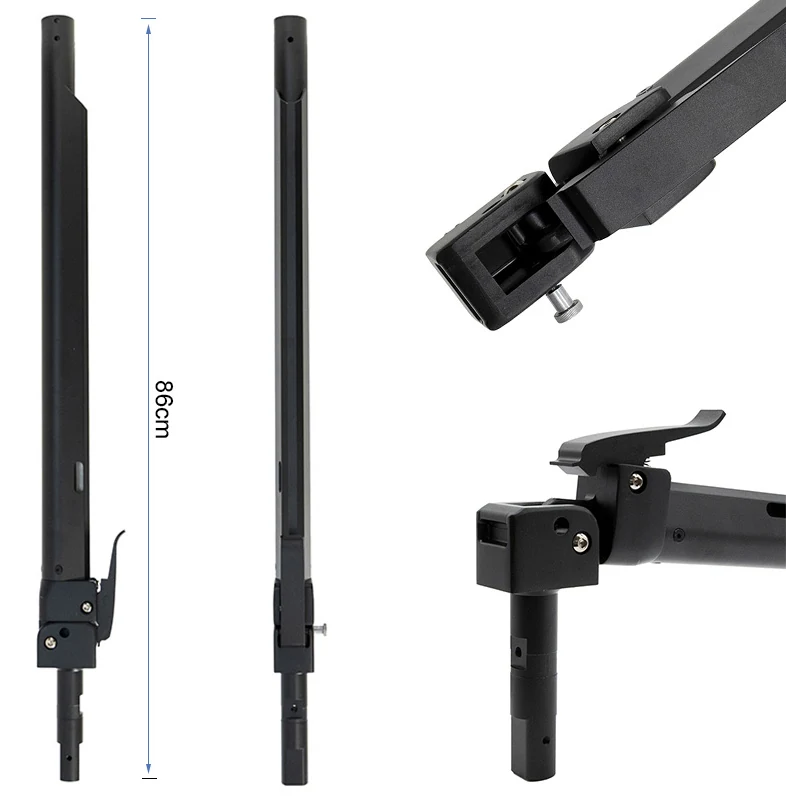 Cote de 86 cm portée sur le mât Kukirin G3, avec gros plans de l'articulation et de l'embase