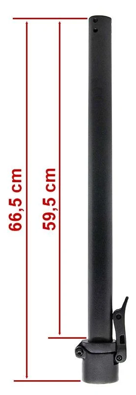 Plan coté du mât avec les cotes rouges de 66,5 cm hors tout et 59,5 cm de tube