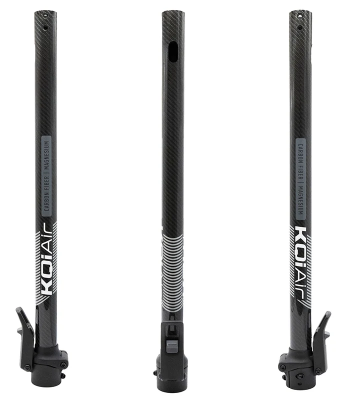 Mât de direction NIU KQi3 en fibre de carbone vu sous trois angles, charnière de pliage en pied