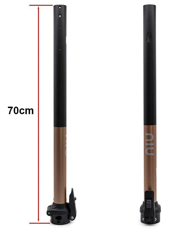 Plan coté du mât NIU KQi3 Pro : 70 cm de longueur totale, tube vu de deux côtés Plan coté du mât NIU KQi3 Pro : 70 cm de longueur totale, tube vu de deux côtés
