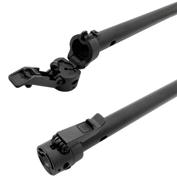 Gros plans de la base de pliage : manchon cylindrique fendu et levier de verrouillage Gros plans de la base de pliage : manchon cylindrique fendu et levier de verrouillage
