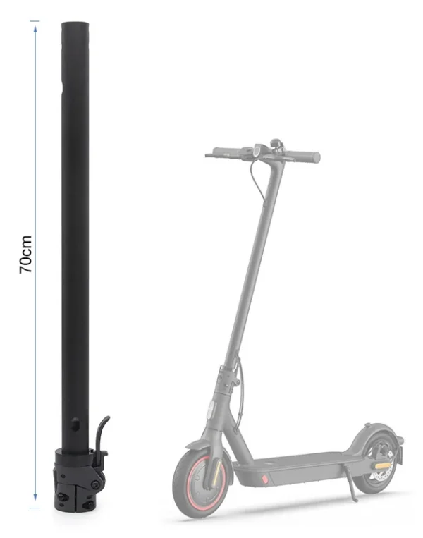 Plan du mât coté 70 cm, à côté de la silhouette grisée d'une trottinette