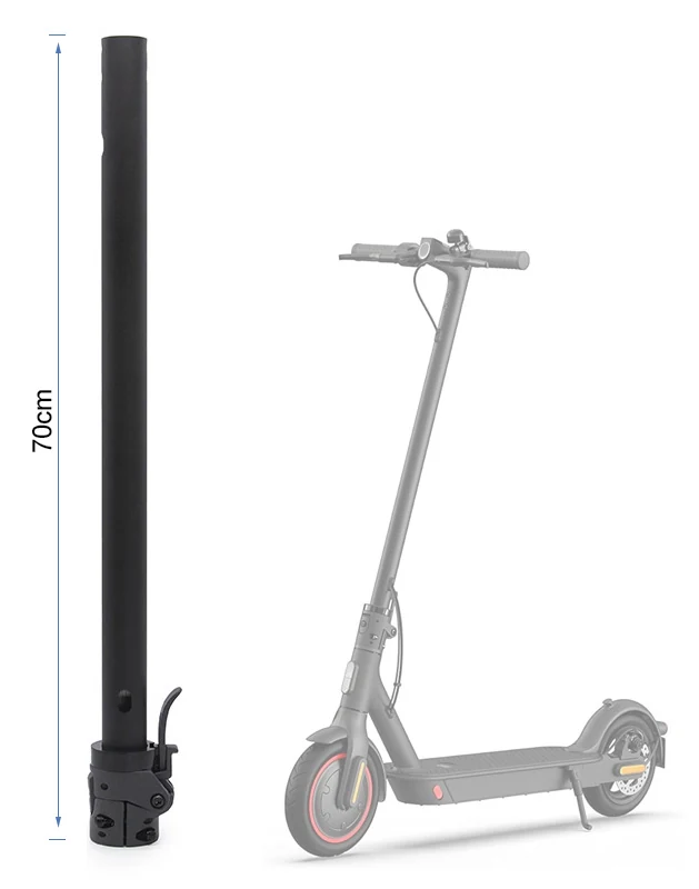 Plan du mât coté 70 cm, à côté de la silhouette grisée d'une trottinette