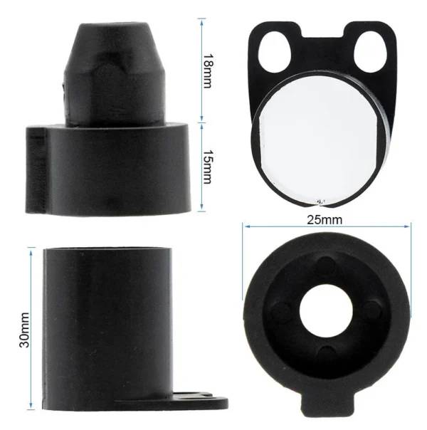 Vues cotées des petites pièces : embout de 18 et 15 mm, base de 25 mm, bague de 30 mm Vues cotées des petites pièces : embout de 18 et 15 mm, base de 25 mm, bague de 30 mm