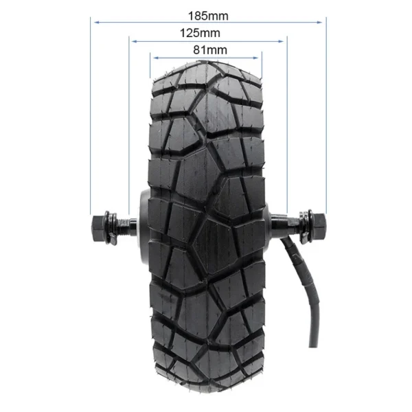 Moteur-roue avant Ecoxtrem M41 Tank Dual coté : 185 mm hors tout, 125 mm entre portées, pneu de 81 mm