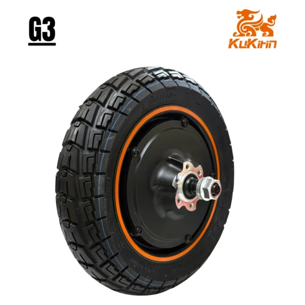 Moteur-roue Kukirin G3, roue complète avec pneu semi-tout-terrain et jante à liseré orange Moteur-roue Kukirin G3, roue complète avec pneu semi-tout-terrain et jante à liseré orange