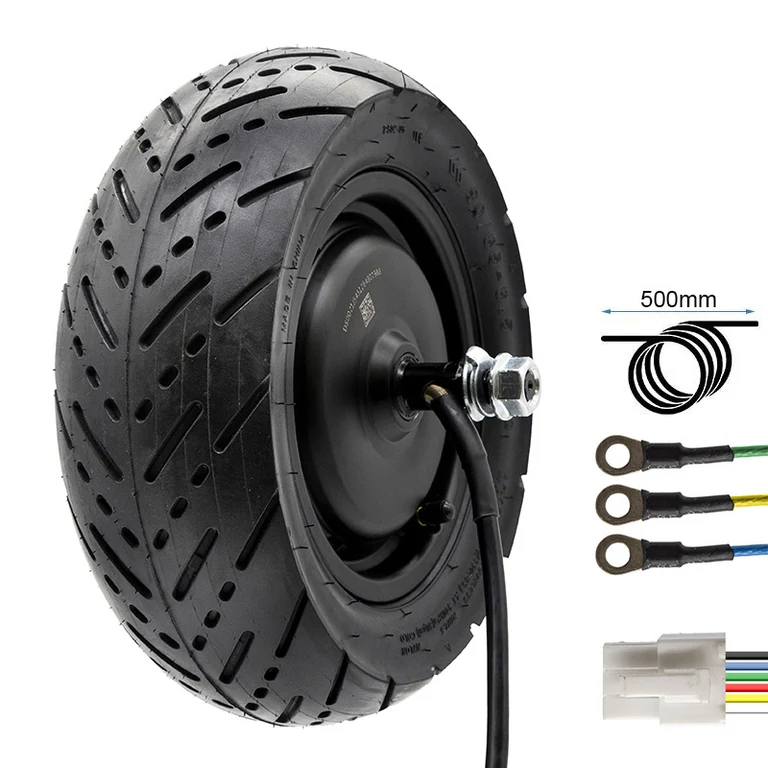 Moteur-roue Kukirin G4 avec son faisceau de 500 mm, ses trois cosses de phase et son connecteur à six voies