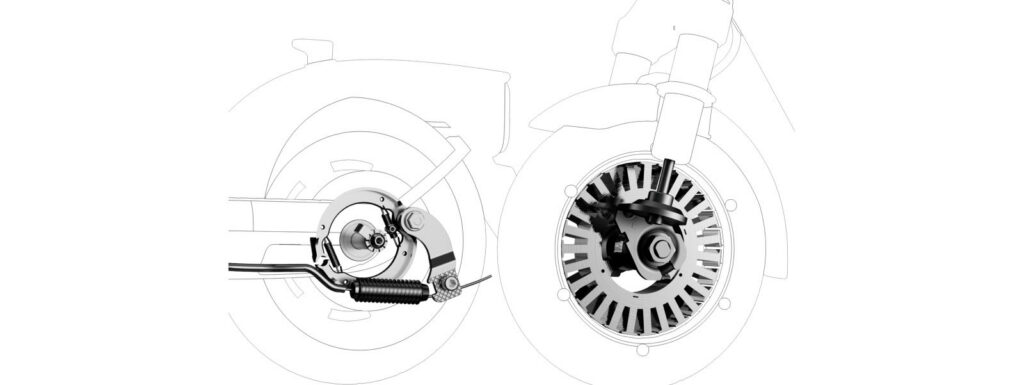 Schéma du frein à tambour arrière et du moteur de roue avant de la Ninebot E2 E II