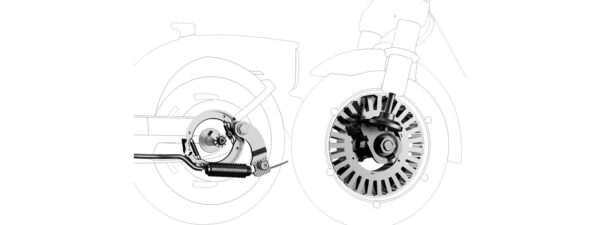 Schéma du frein à tambour arrière et du moteur de roue avant de la Ninebot E2 E II