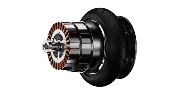Moteur de la roue avant de la Ninebot E2 E II en vue éclatée, stator, jante et pneu 8,1 pouces