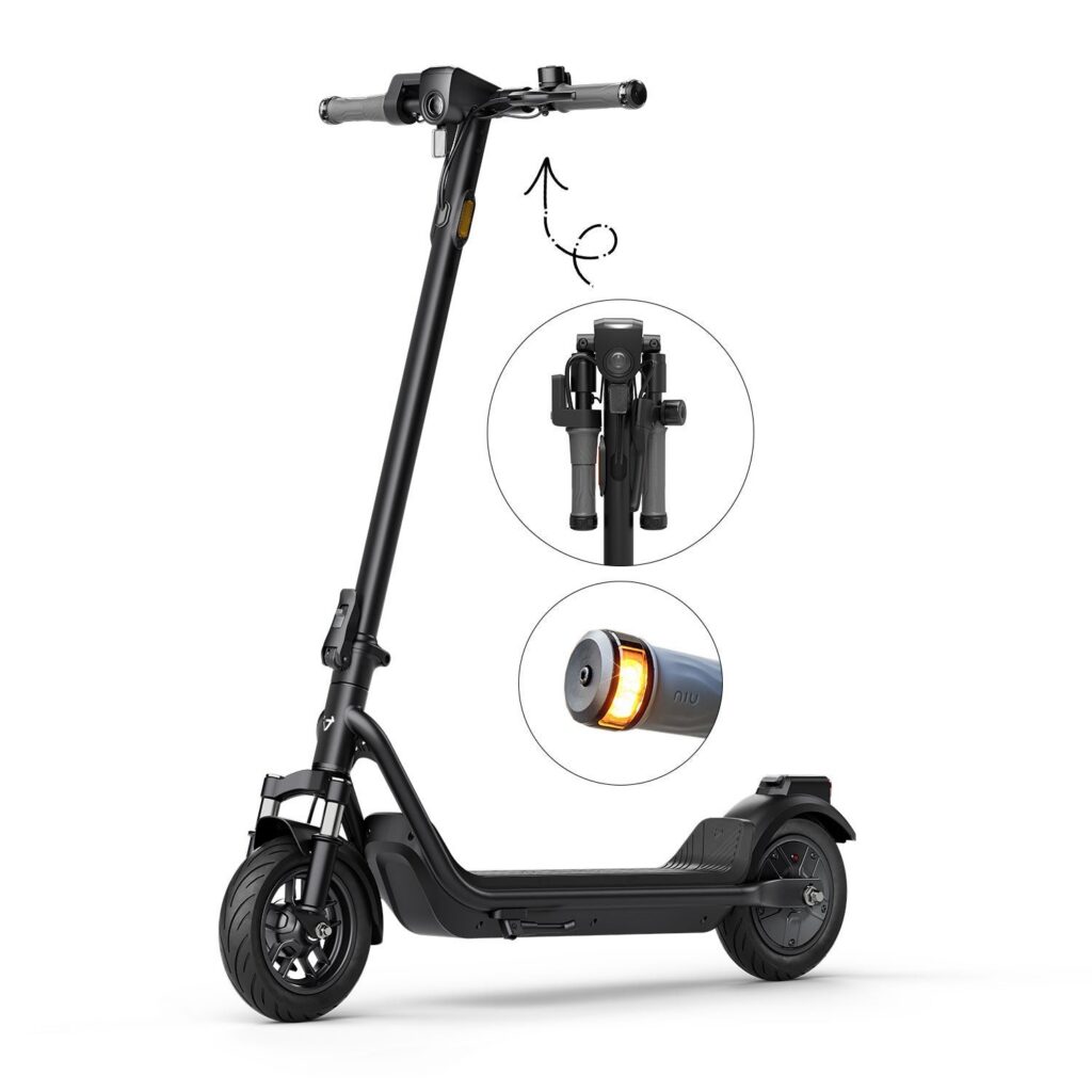 NIU KQi 100F — mécanisme de rabattement du guidon