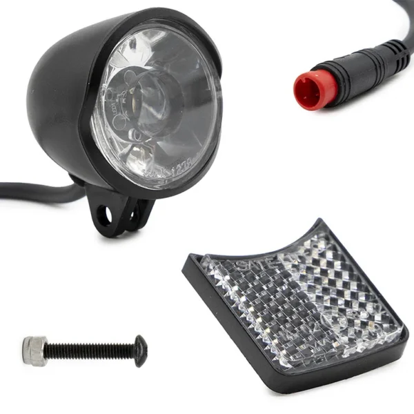 Phare avant Hikerboy Foxtrot Plus vu de face, LED centrale et catadioptre blanc Phare avant Hikerboy Foxtrot Plus vu de face, LED centrale et catadioptre blanc