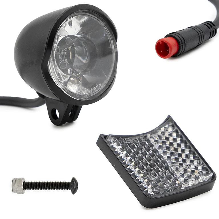 Phare avant Hikerboy Foxtrot Plus vu de face, LED centrale et catadioptre blanc