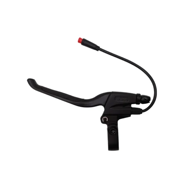 Levier de frein droit UrbanGlide E-Cross Pro de profil, collier de guidon et câble de coupure moteur Levier de frein droit UrbanGlide E-Cross Pro de profil, collier de guidon et câble de coupure moteur