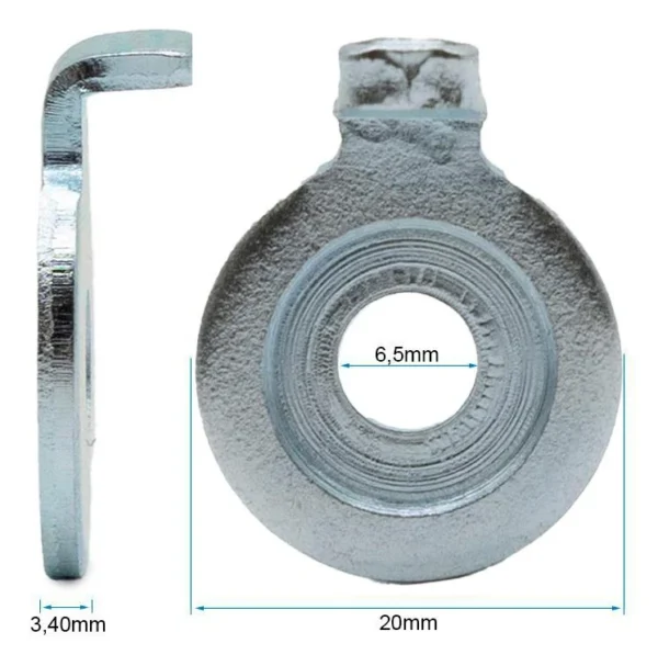 Plan coté de la rondelle : perçage 6,5 mm, diamètre extérieur 20 mm, épaisseur 3,40 mm