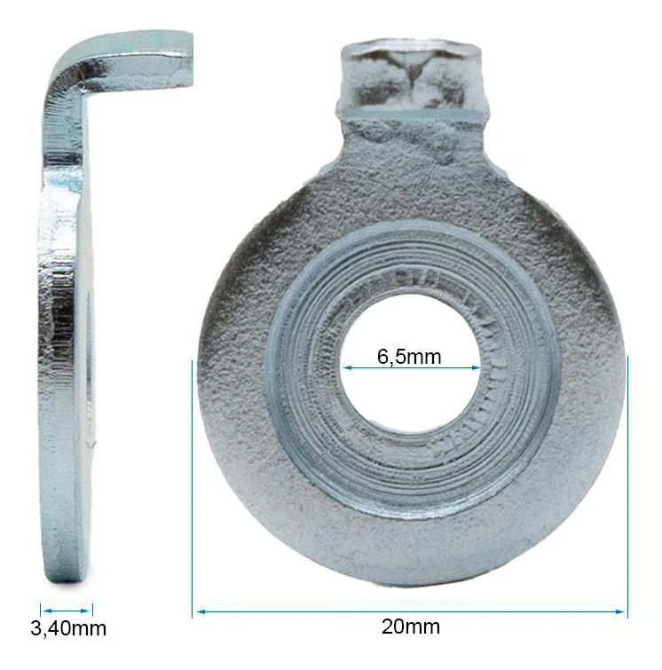 Plan coté de la rondelle : perçage 6,5 mm, diamètre extérieur 20 mm, épaisseur 3,40 mm