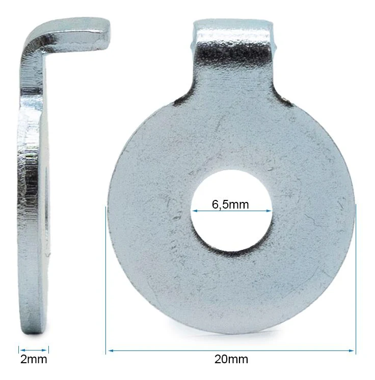 Plan coté de la rondelle : perçage 6,5 mm, diamètre extérieur 20 mm, épaisseur 2 mm