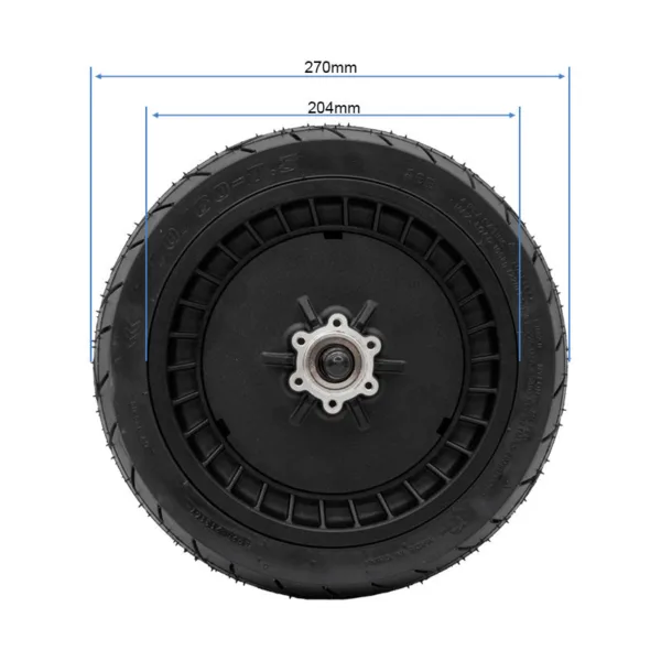 Roue arrière motorisée Ninebot Max G3 vue de face, diamètre extérieur 270 mm et diamètre de jante 204 mm Roue arrière motorisée Ninebot Max G3 vue de face, diamètre extérieur 270 mm et diamètre de jante 204 mm