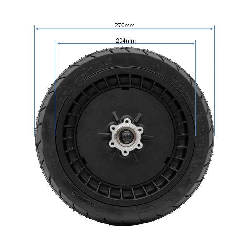 Roue arrière motorisée Ninebot Max G3 vue de face, diamètre extérieur 270 mm et diamètre de jante 204 mm