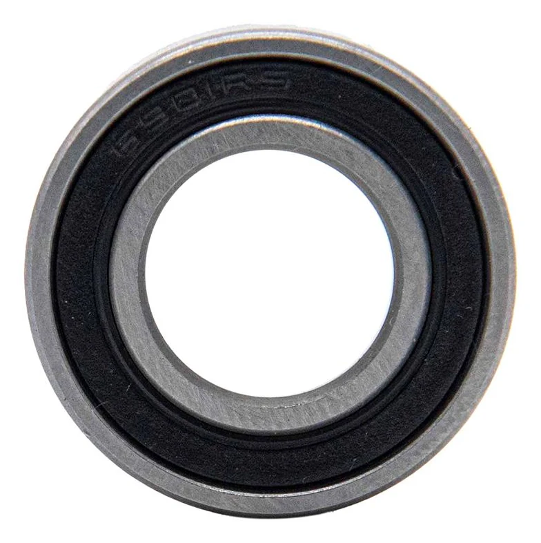 Roulement à billes vu de face : bague mince, joint souple noir marqué 6901RS en creux, large alésage central