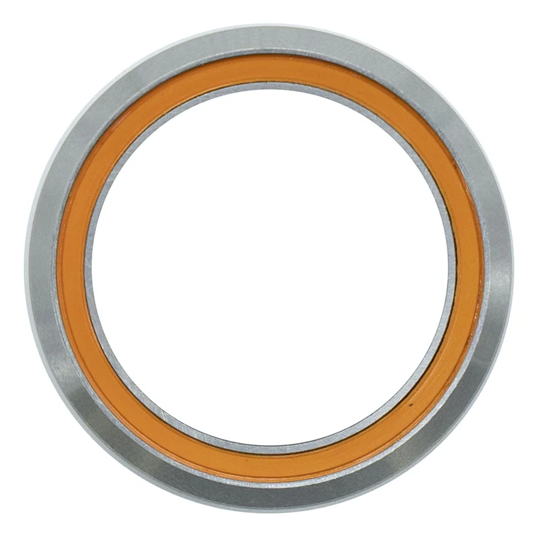 Roulement de direction vu de face, bague en acier et joint orange sur la couronne